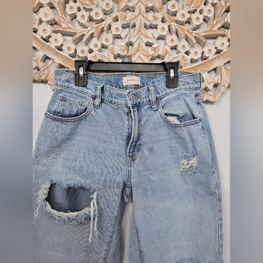 Pac Sun 90s Straight Light Blue Distressed Jeans - Picture 3 of 10